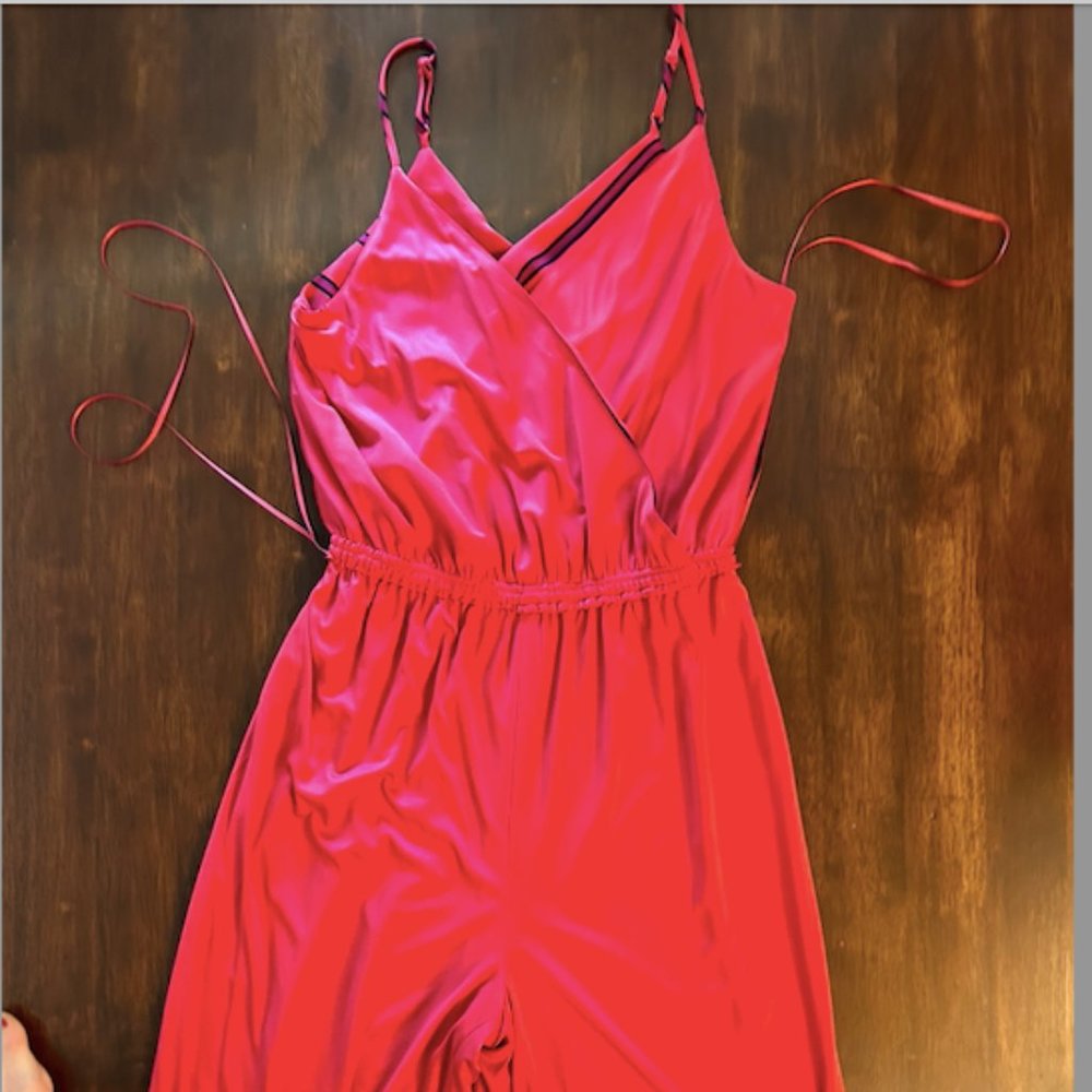 EXPRESS Striped Wrapped Front Jumpsuit Red S - Picture 6 of 12